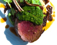 Venison rack with blue cheese dumplings and salsa verde